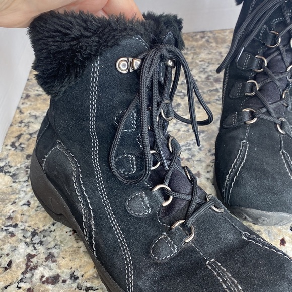Earth Origins Seona Leather Lace Up Faux Fur Lining Ankle Boots Black Size 8 - Picture 6 of 9